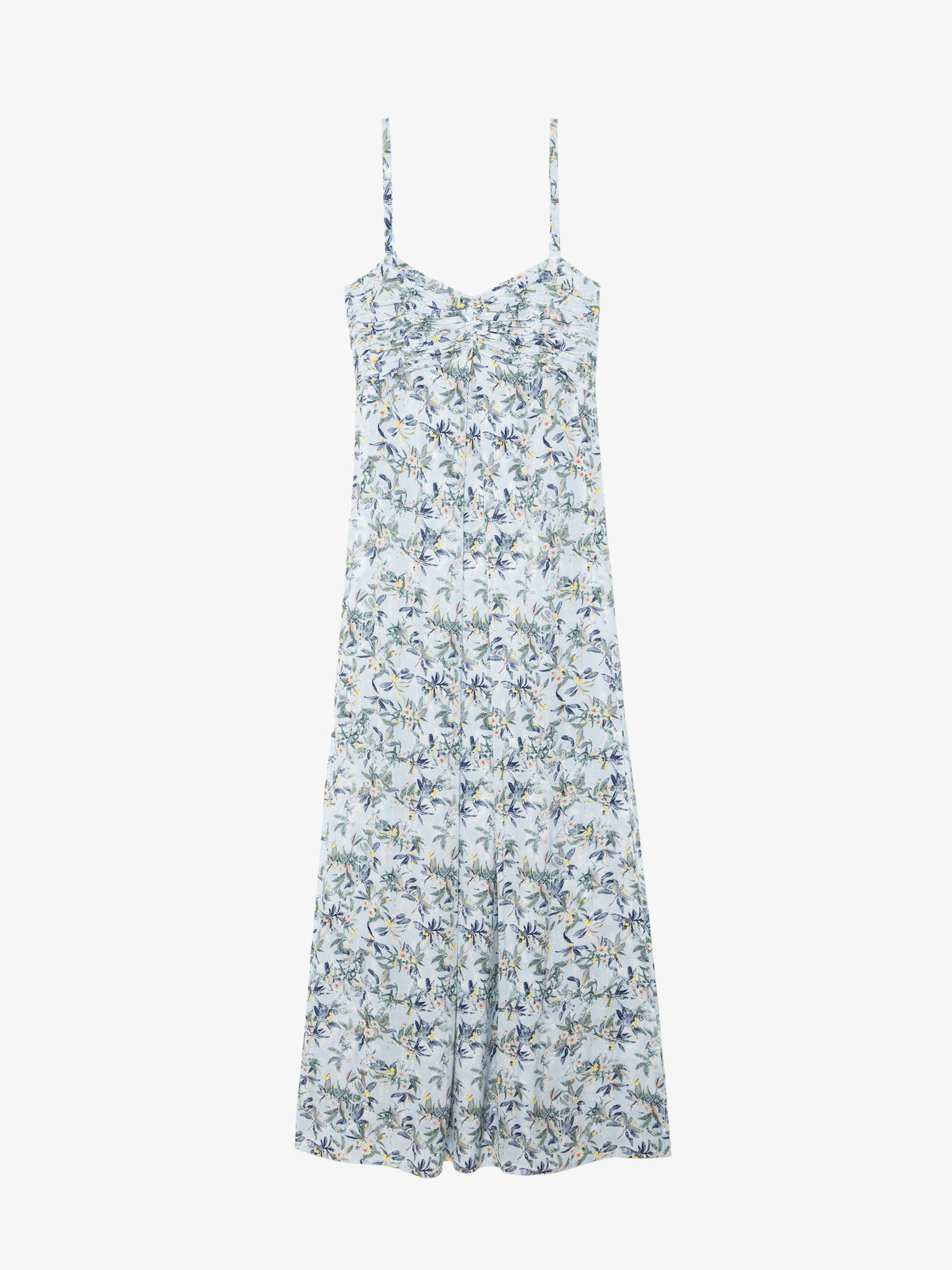 Rippie Dress - Long printed viscose dress with adjustable straps and pleated bodice.